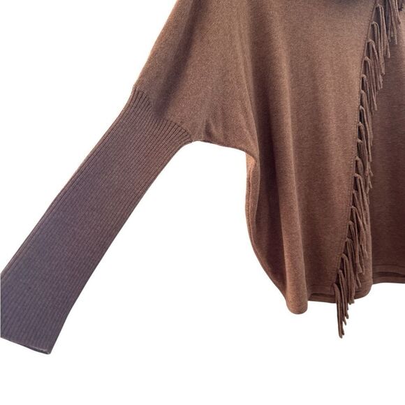 MARBLE Woman’s Size Small Brown Cowl Neck Sweater with Fringe - Picture 5 of 9